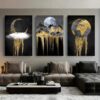 Set of 3 Wooden StickyTile Frames 8x11 – Black & Gold Wall Art with Moon