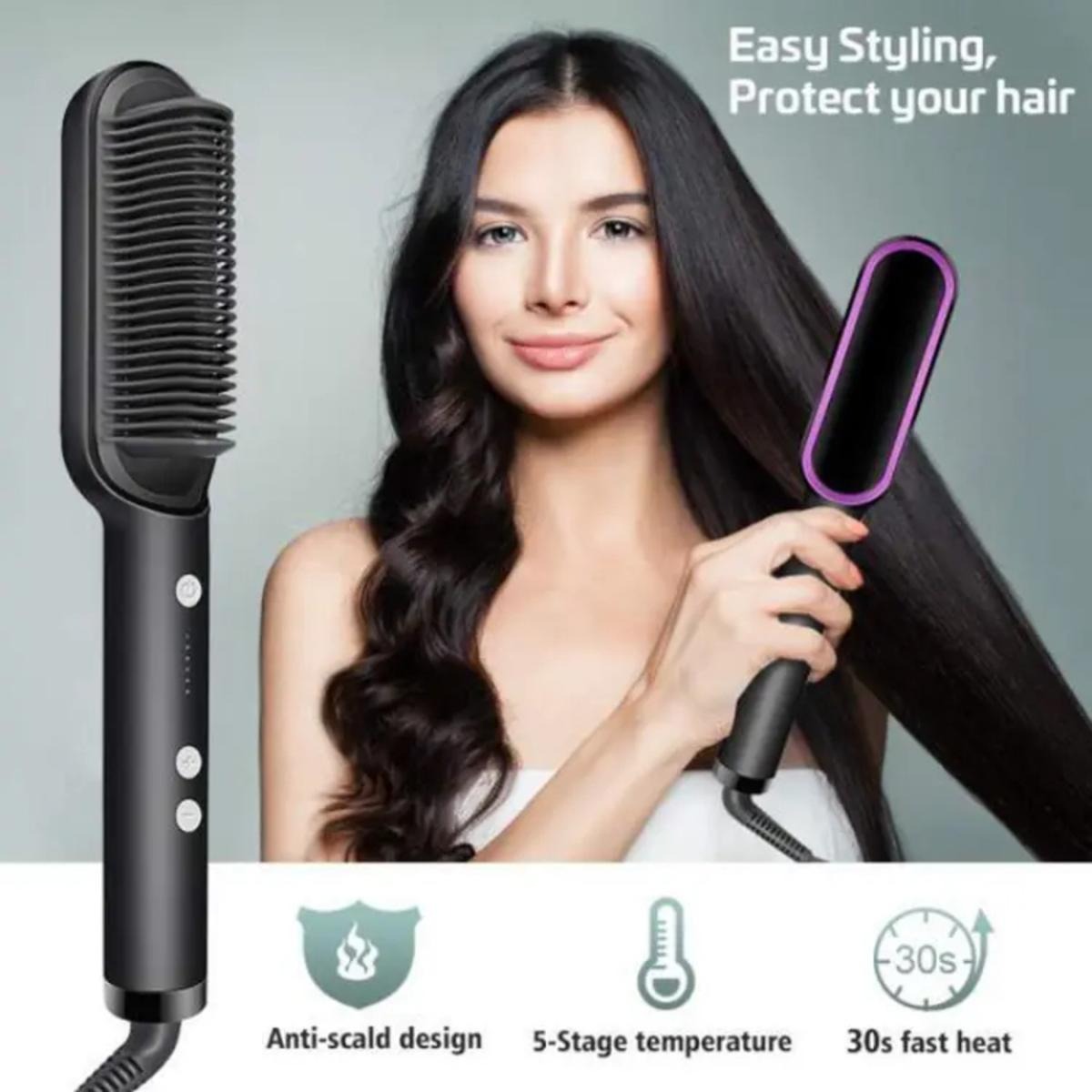 909 Hair Straightening Brush | Electric 2?in?1 Straightener & Curler | Heating Styling Comb | Quick 3?Minute Styling