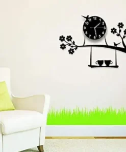 3d wall clock Birds on Tree with Coffee Cups Creative 3D DIY Wooden Wall Clock