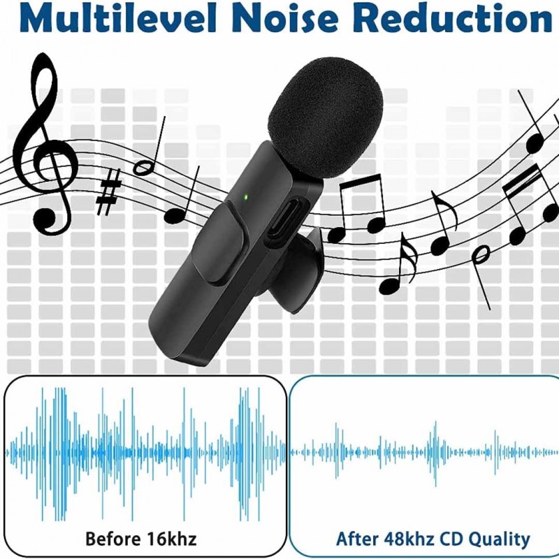 k11 Type-C Wireless Microphone K8 Collar Mic for Type C - Noise Cancellation Reduction Wireless Mic for Phone for Mobile Phone Camera, - Image 2