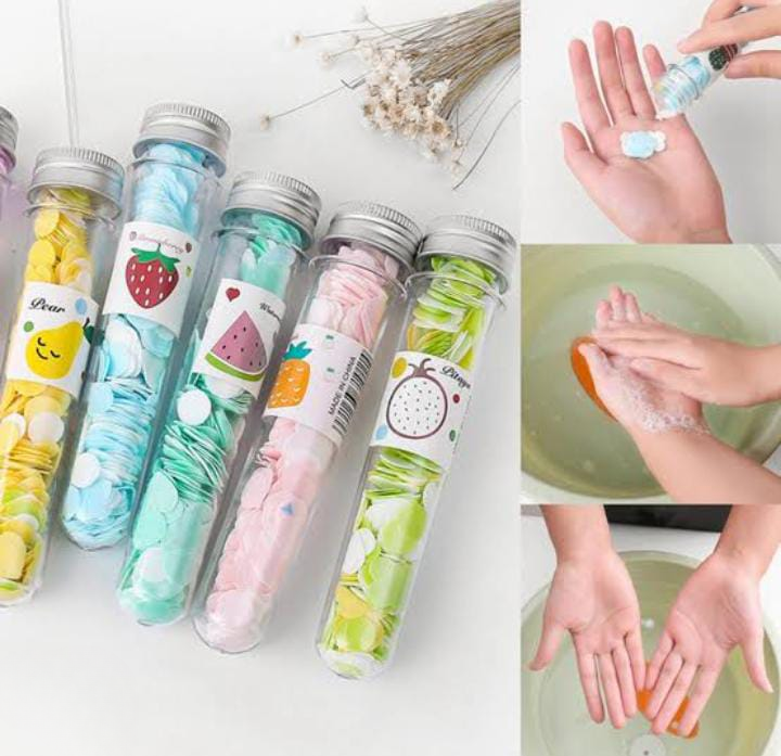 100 PCS Disposable Flower Paper Soap With Portable Tube Bottle – Multi-Color Travel Soap Sheets For Hand Washing