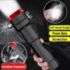 High-Power LED Torch Light – Rechargeable Flashlight with Tactical Hammer & Power Bank With Box