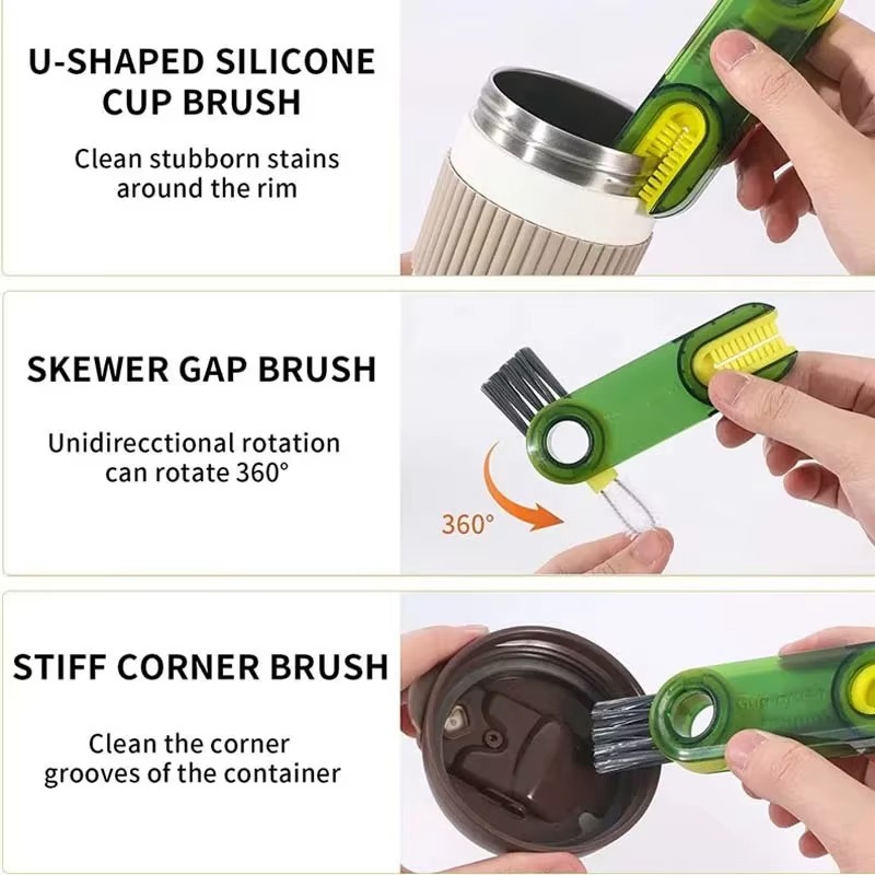 3-in-1 Silicone Cup Brush Set | U-Shaped Bottle Cleaner with Steel Balls & Straw Lid Scrubber | Multi-Functional Kitchen Cleaning Tool (Random Color) - Image 4