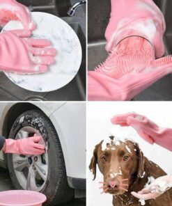 Magic Silicone Dish washing Gloves – Reusable Rubber Cleaning Gloves with Built-In Scrubber for Kitchen & Household Use (Random color)