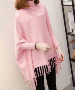Stylish Pink Fleece Poncho - Free Size
