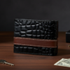 Men’s Croc-Texture Cow Leather Wallet – Black with Maroon Strip | Stylish Bifold Slim Wallet - Image 3
