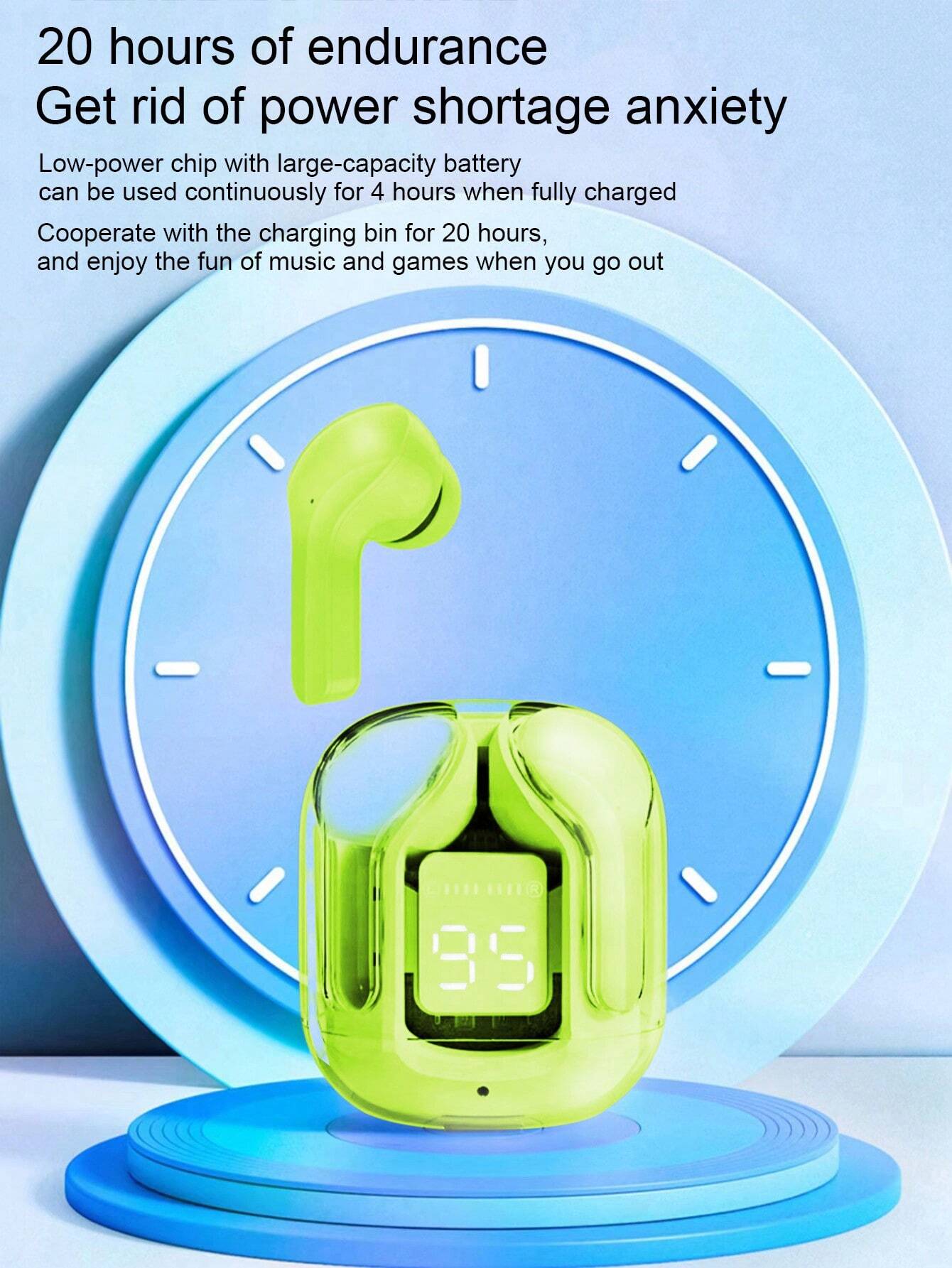 Air31 Earbuds Wireless Crystal Transparent body - with silicone pouch ( random color ) - Image 2