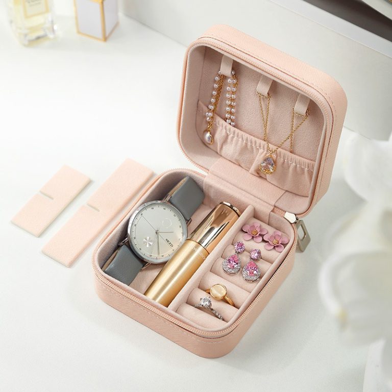 Compact Travel Leather Jewelry Organizer Box – Portable Pocket-Sized Case with Zipper Closure for Rings, Earrings, Necklaces & Accessories – Ideal for Women - Random Color - Image 4