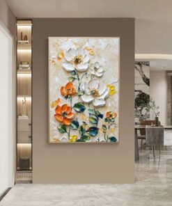 Vertical Floral Canvas Painting – Wild Garden Wall Art for Home & Office Décor