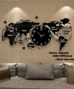 3D DIGITAL WORLD MAP WOODEN WALL CLOCK 24x24 inches
