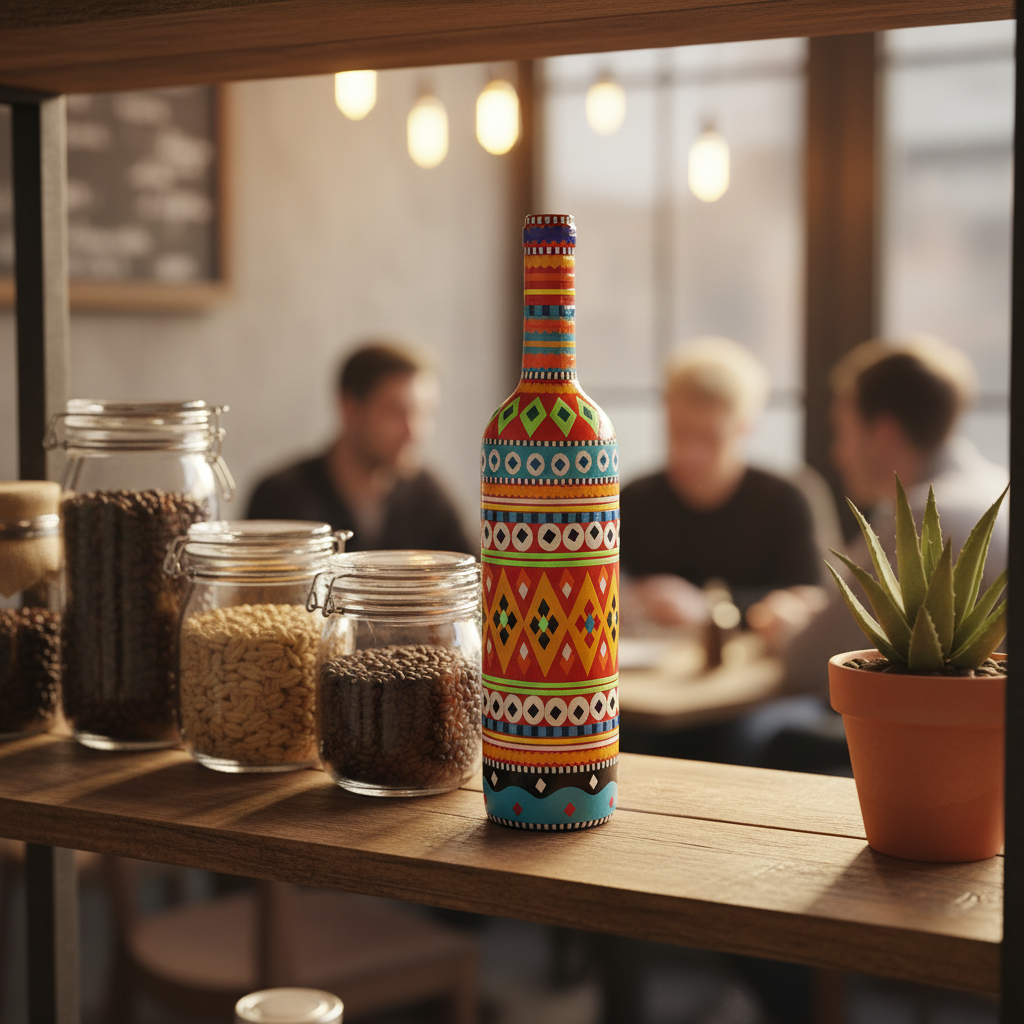 Traditional Truck Art Decorative Glass Bottle Vase – Handcrafted Multicolor Home Decor (750ml) - Image 2