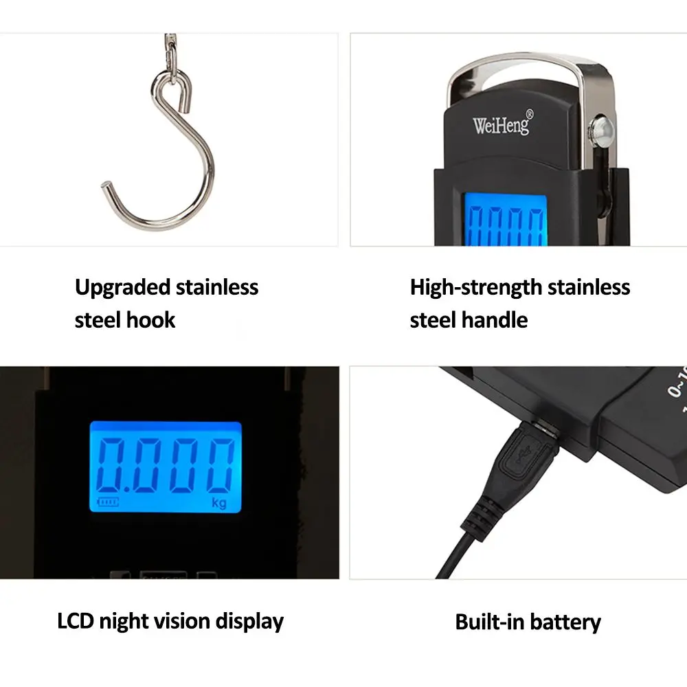50kg Digital LED Screen Luggage Weight Scale Luggage Weighing Machine Digital Weighing Machine For Luggage Scale Heavy Duty Portable (50kg110lb) Black - Image 2