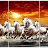 ?? Majestic Seven White Horses Running on Porcelain Tile Art - Fiery Sunset Triptych