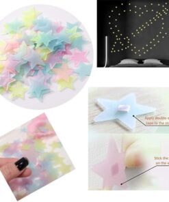 Pack of 100 – 3D Glowing Stars for Ceiling and Wall Decoration – Luminous Night Sky Stickers for Kids’ Rooms
