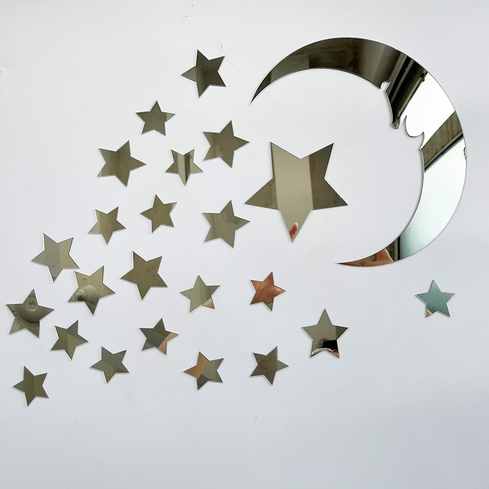 15 stars and 1 moon Silver Acrylic Wall Stickers / Stickers Decals for Kids Girls Bedroom Bathroom Playroom - Image 2