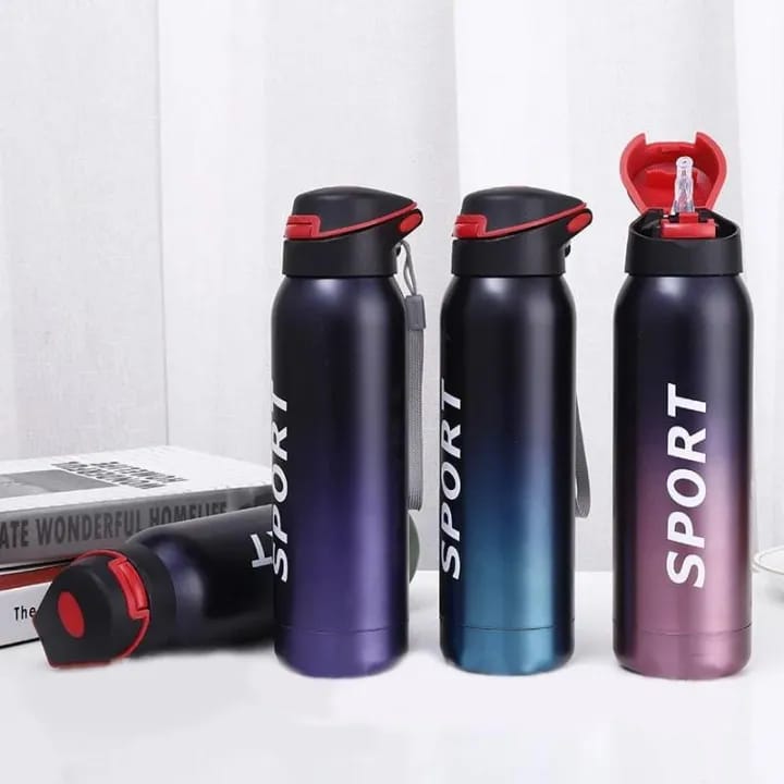 Stainless Steel Double Wall Vacuum Flask | 500 ml Sports Water Bottle | With Straw | Insulated - Image 3