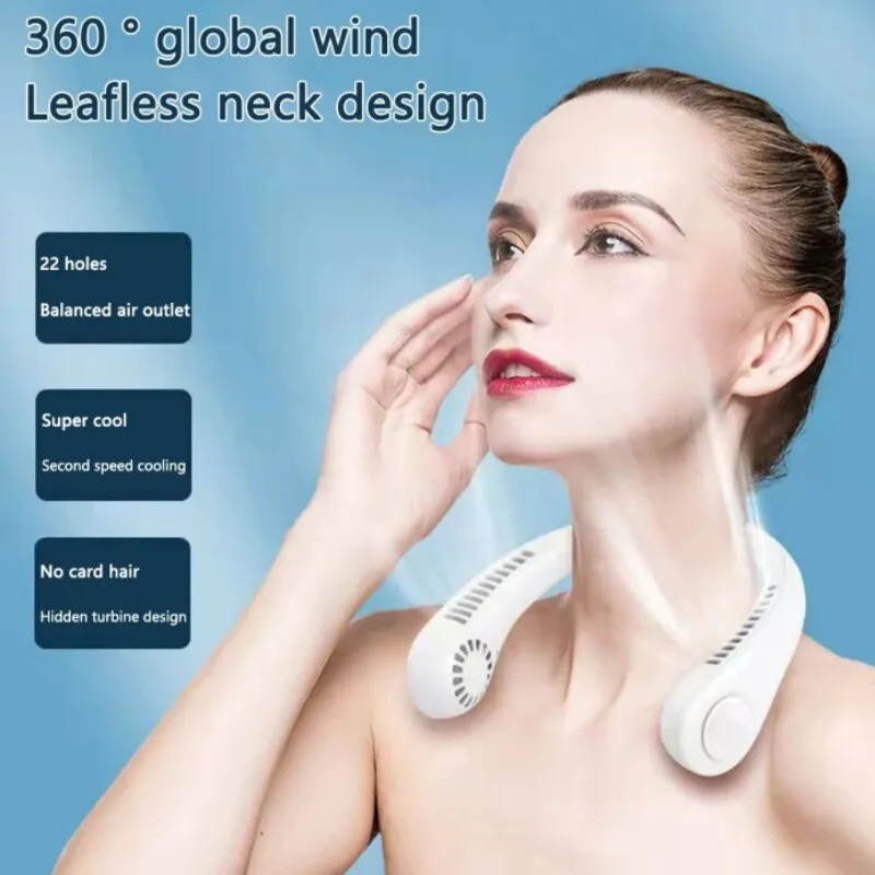 Mini Neck Portable No Bladeless Hanging Neck Rechargeable Air Cooler Mini Summer Sport Fan (Random Colors)