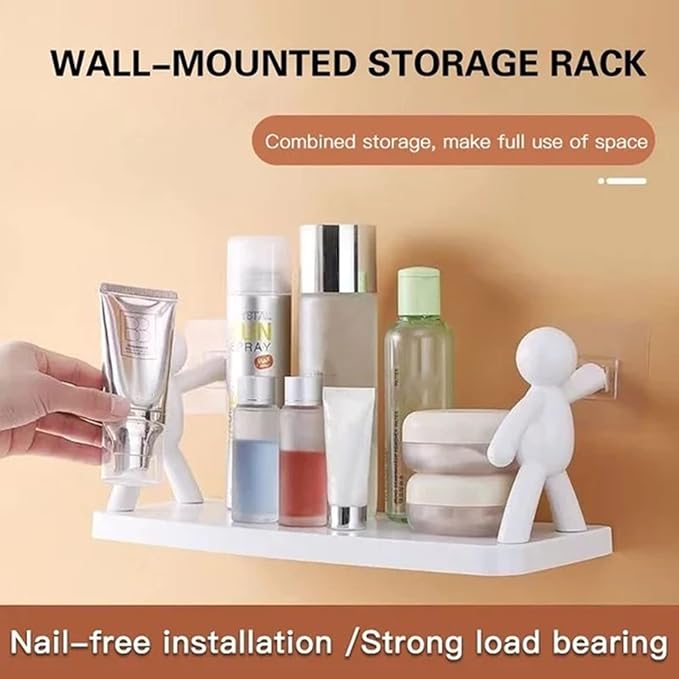 Multifunctional Self Adhesive Creative Character Shelves Bathroom Wall Mounted Shelf | Storage Rack for Bathroom, Kitchen & Room - 1 Pc (White) - Image 3