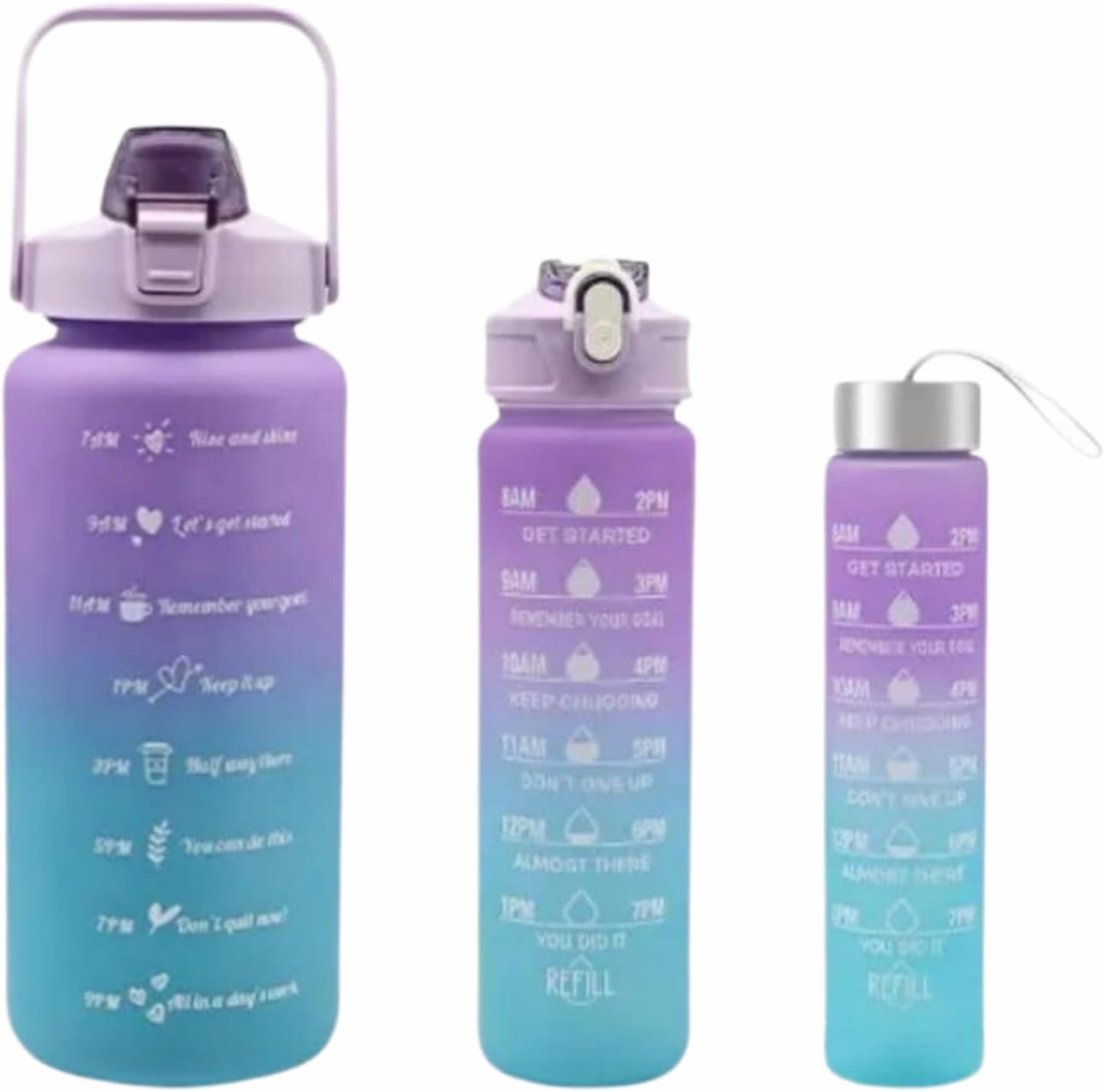 Sports Water Bottles 3 Pcs Set with Motivational Time Marker & Leak Proof Flip Top Lid (random color) - Image 4