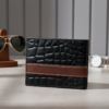 Men’s Croc-Texture Cow Leather Wallet – Black with Maroon Strip | Stylish Bifold Slim Wallet - Image 2