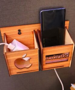 Wall Mounted Wooden Mobile Charging Holder – Phone & Charger Organizer for Home & Office