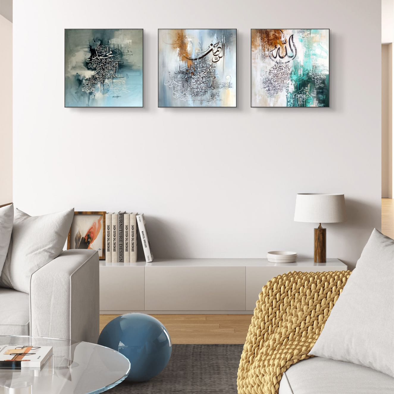 3PCS Islamic Calligraphy Wall Frame Set: Arabic Calligraphy Art for Bedroom and Drawing Room Decor