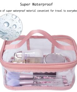 Cosmetic Organizer Makeup Brush Bag Cosmetics Transparent Multifunction Large Waterproof Portable Travel Makeup Cosmetic Bags (Pink Color)