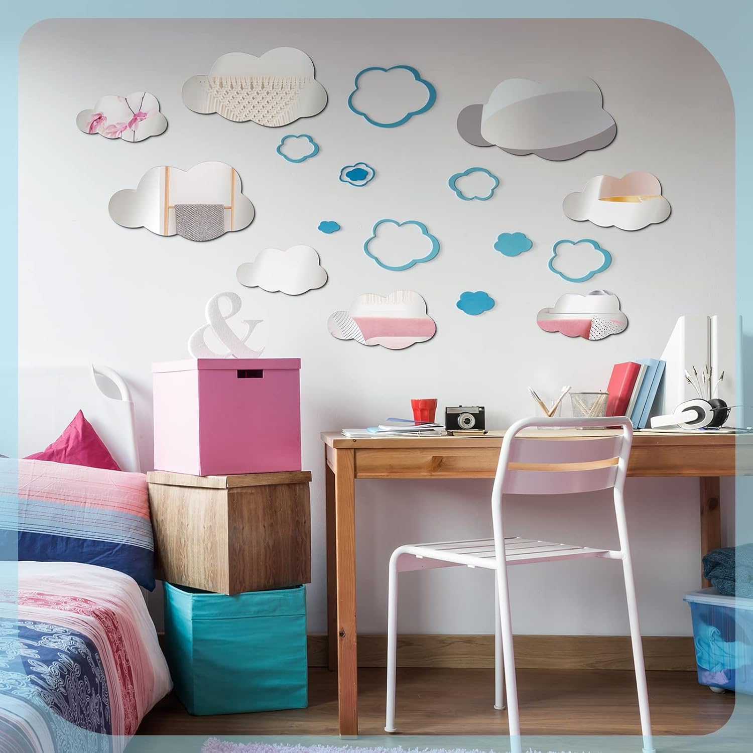 8 Pcs Acrylic Cloud Shape Mirror Wall Art Decor Cloud Mirror Stickers Decals for Kids Girls Bedroom Bathroom Playroom silver - Image 2