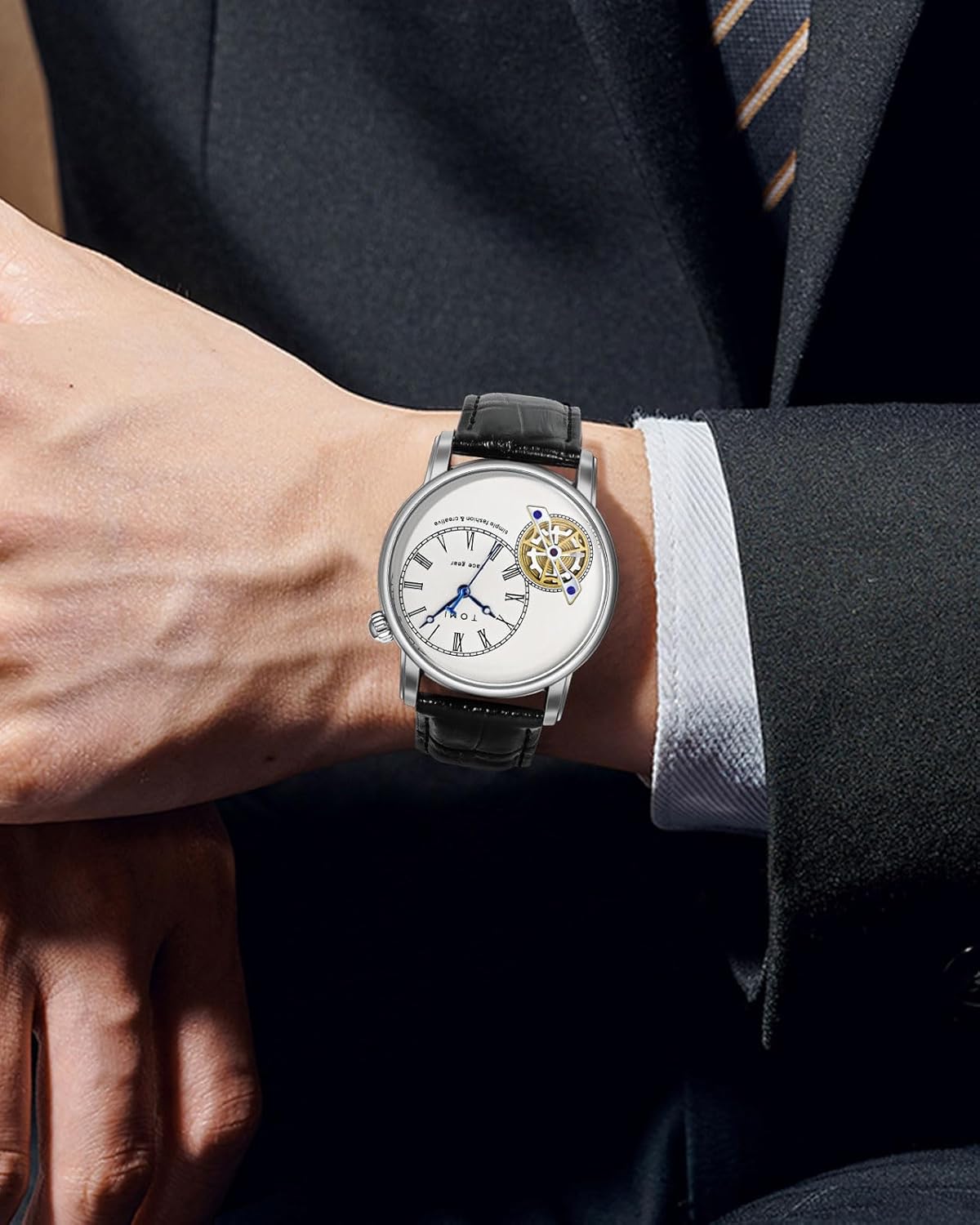Men's Watch Analog Leather Wrist Watch - Elegant Quartz Watch with Double Strap & 3ATM Waterproof ( Random Color ) - Image 3