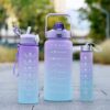 Sports Water Bottles 3 Pcs Set with Motivational Time Marker & Leak Proof Flip Top Lid (random color) - Image 3
