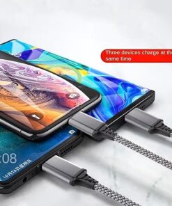 (AZ 555 )3 In 1 Fast Charging Cable Cord For iPhone Micro USB Type C Charger Cable Multi Port Multiple Usb Charging Wire Line (random color)