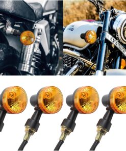 Pack of 4 Universal Motorcycle Turn Signal Indicators | Amber Isharay Lights | Round Fit for 70cc & 125cc Bikes