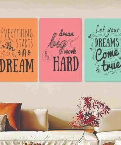Pack of 3 Motivational quotes sticky wooden canvas frames for wall decore / motivation sticky phototiles for office and room wall decoration