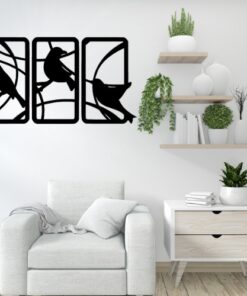 Handcrafted Wooden Sparrow Wall Decor – Nature-Inspired 3 Panel Wall Art for Home & Office
