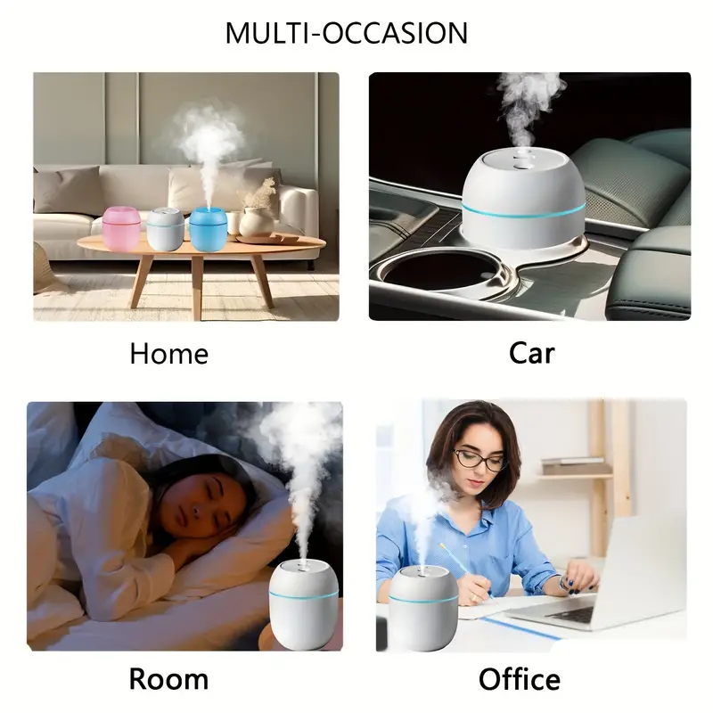 Humidier with Warm LED Outline USB Portable Air Humidifier Essential Oil Diffuser Modes Auto Off With LED Light For Home Car Mist Maker Face Steamer Car Air Fresheners - Image 2