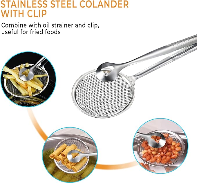 2 IN 1 FRYING TONG | Imported Small Multi-functional 2 in 1 Fry Tool Filter Spoon Strainer With Clip