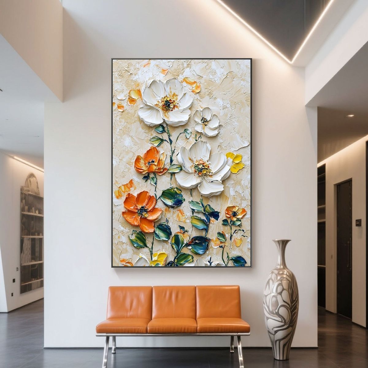 Vertical Floral Canvas Painting – Wild Garden Wall Art for Home & Office Décor - Image 4