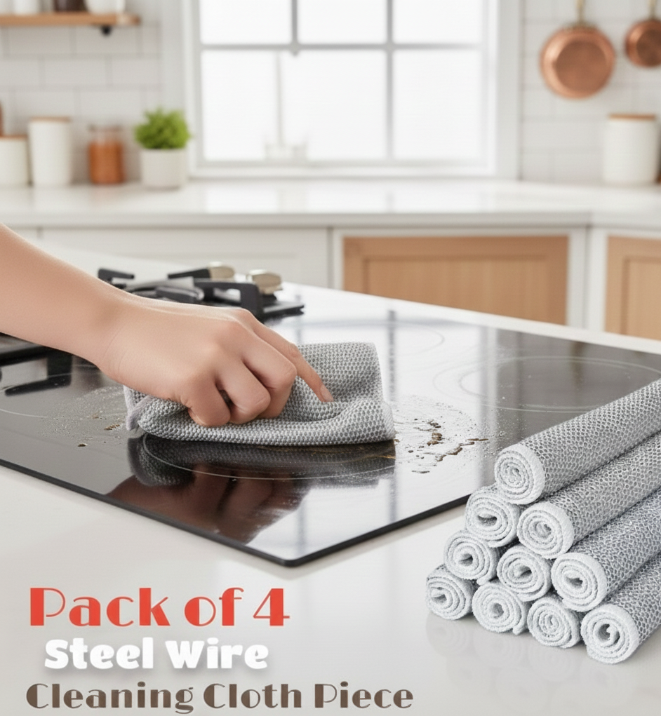 Pack of 4 Kitchen Steel Mesh Wire DishWasher Cleaning Cloth – Durable Dishwashing Scrubber Pads for Utensils
