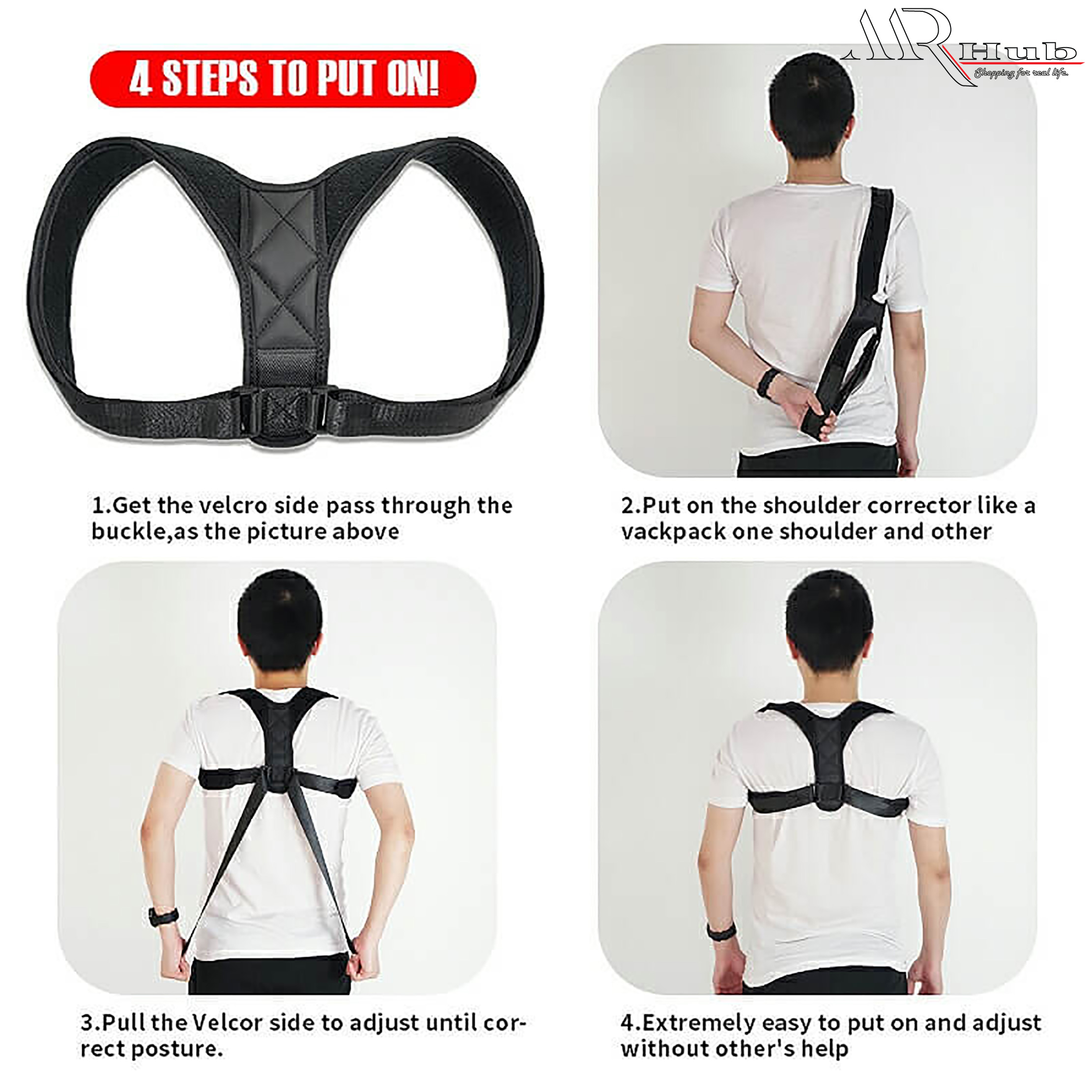 SN-660 Smart care brand Posture corrector Upper back support Strong grip Shoulder Support Relief and Back Pain Relief Belt - Adjustable Posture Support Brace for Men and Women - Image 4