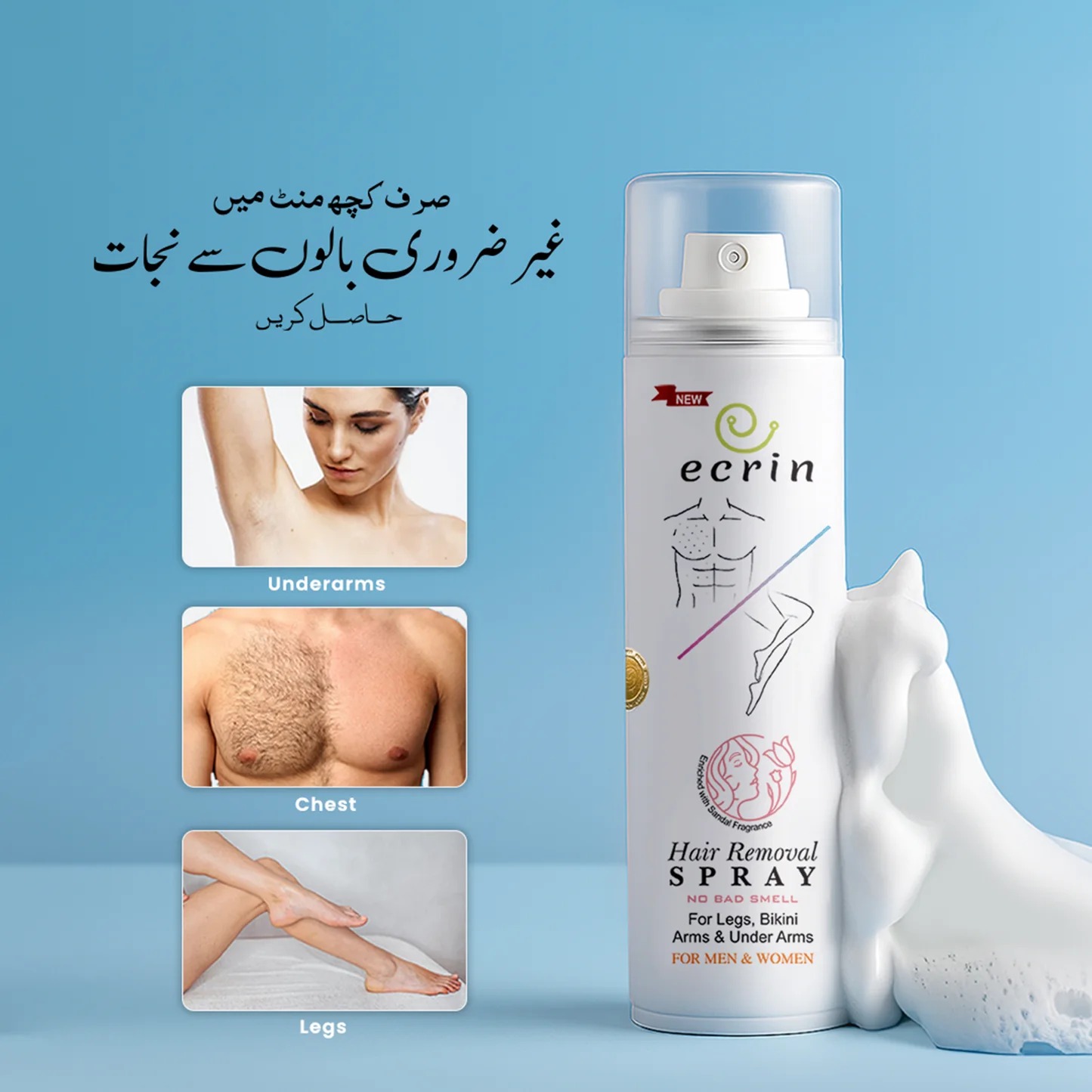 New Ecrin Hair Removal Foaming Spray - Advance Formula with Refreshing Fragrance (200ml) - Image 2