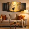5-Piece Wooden Wall Frame – Deer in Forest Sunset Design | 16x40 Inch with Sticky Tiles - Image 2