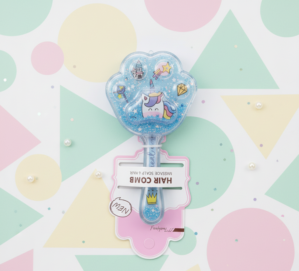 Magical Unicorn Paw-Shaped Glitter Hair Brush & Scalp Massager ( random colour) - Image 2