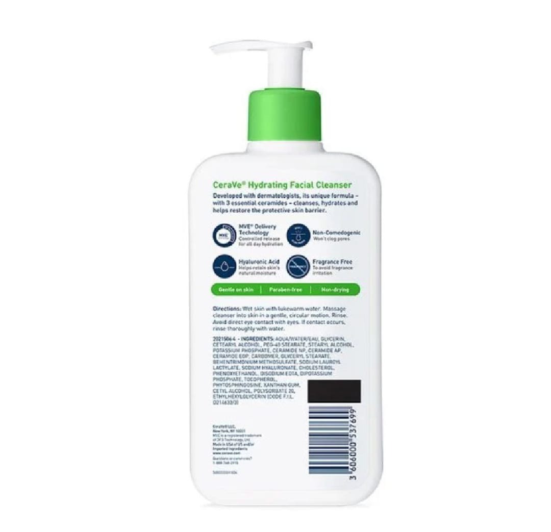 Cerave Hydrating Facial Cleanser 237ml – Gentle Moisturizing Face Wash With Hyaluronic Acid And Ceramides For Normal To Dry Skin - Image 3