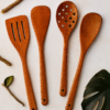 Pack Of 4 - Wooden Spoon Set - Light Brown Kitchen Tools & Gadgets | Kitchen Essentials for Daily Meal Preparation