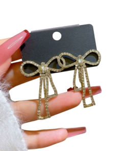 PQT-985 Touch Of Glamour To Your Look With These Bow Shape Zircon Korean Earrings – Color Golden