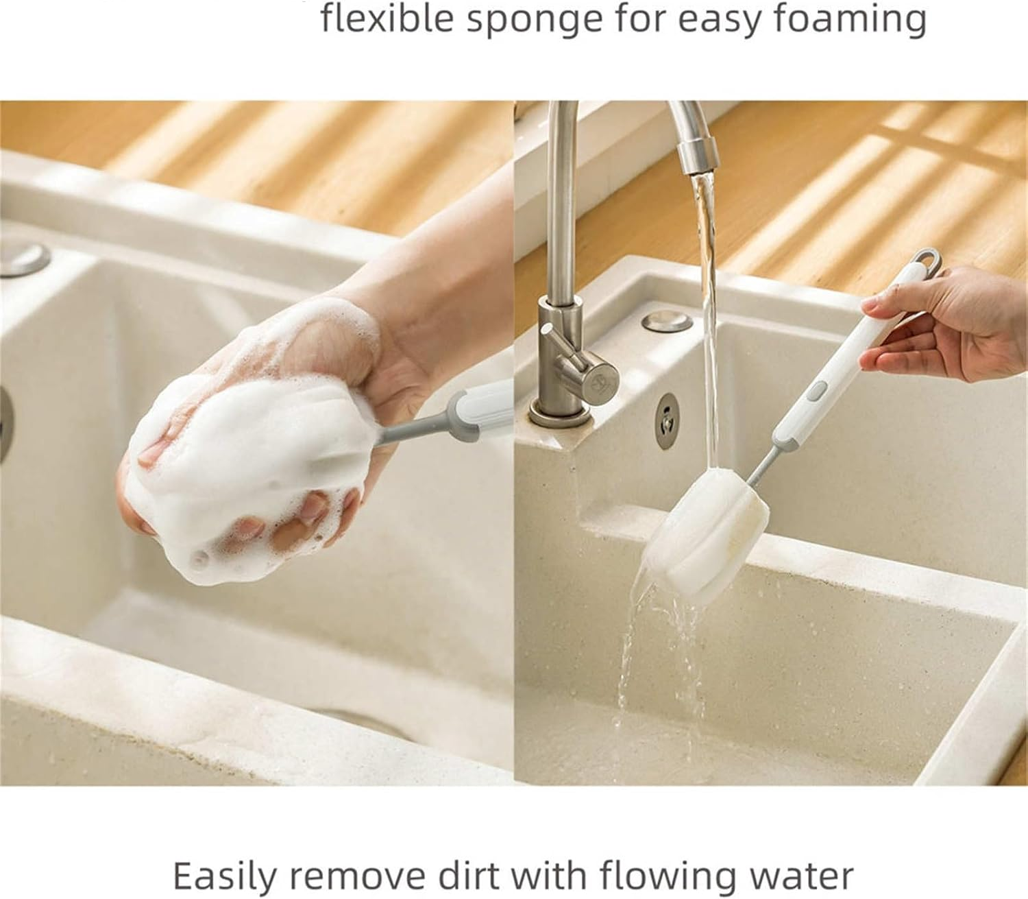 Long Handle Cup Cleaner Brush - Sponge Bottle Cleaner Brush for Cups, Water Bottles ( Random Color) - Image 3