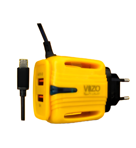 3A Light Change Charger with 2 USB Ports & Built-in Micro USB Cable | Best Quality Charger For Android | Vizo 3A Charger - Image 2
