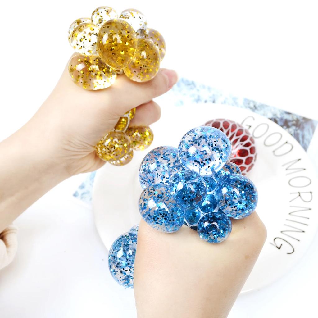 Fidget Squeeze Anti Stress Mesh Squishy Ball Squeeze Grape Ball (pack of 3)(random color) - Image 5