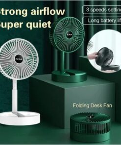 Folding Telescopic Floor Fan 3 Gears Summer Silent Desktop Retractable Fan for Office Bedroom School USB Rechargeable Ventilator