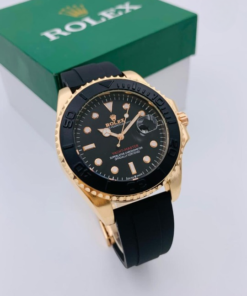 ( Golden ) Rolex Stylish Watch for Men Adjustable Rubber Strap | Heavy Master Lock | Steel Buzzle Working - Without Box